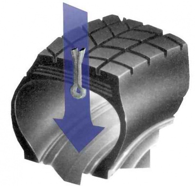 Ремонт прокола (до 3 мм) на грузовой или спецшине при помощи жгута